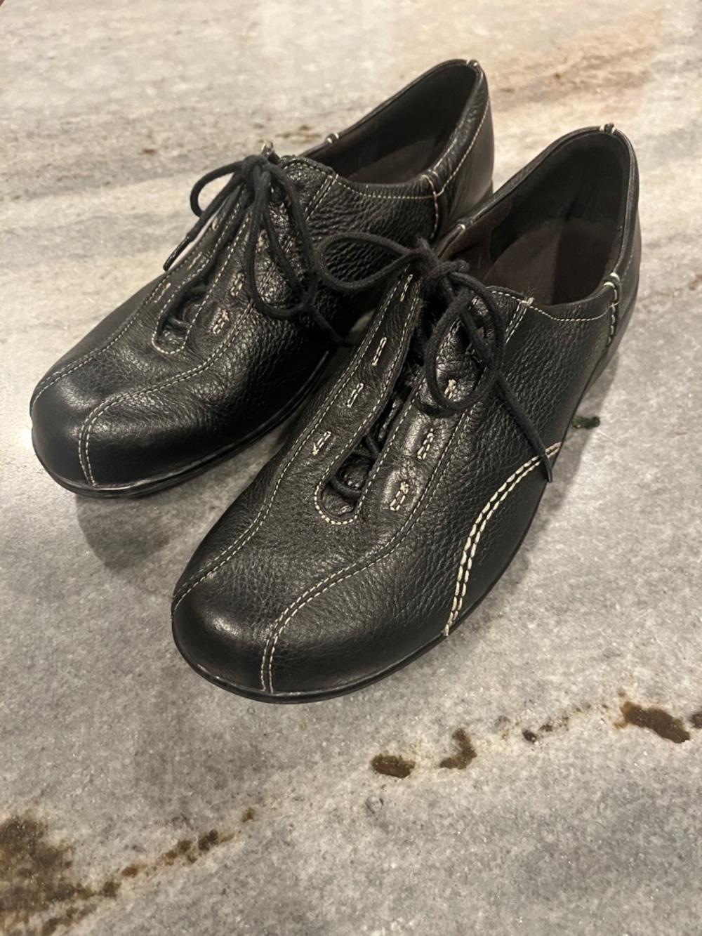 Clarks Viola 84704 Black Sneaker Leather Bicycle Toe Lace Up Womens Size 11